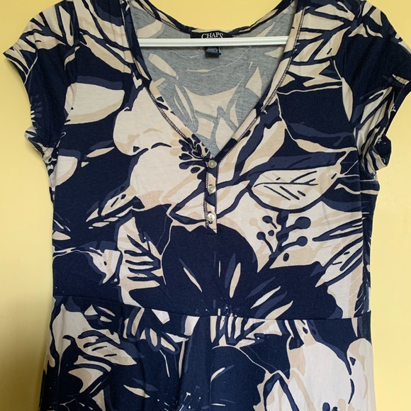 2/$60Chaps NW Blue Cream Floral Jersey Midi Dress - Picture 3 of 10